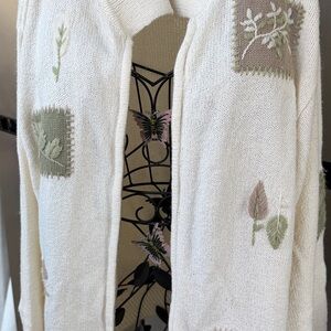 Women’s Cream Embroidered Patchwork Open Cardigan